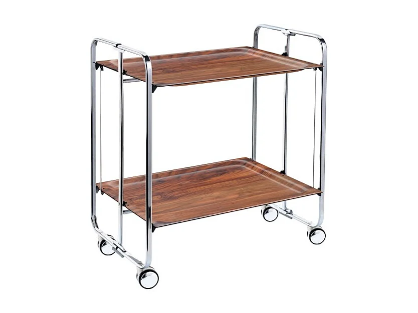DON HIERRO - Carrito auxiliar plegable BAUHAUS cromado con ruedas – 2 niveles y 4 posiciones-Cedro