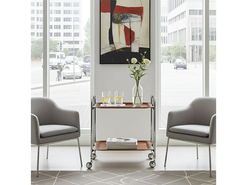 DON HIERRO - Carrito auxiliar plegable BAUHAUS cromado con ruedas – 2 niveles y 4 posiciones-Cedro