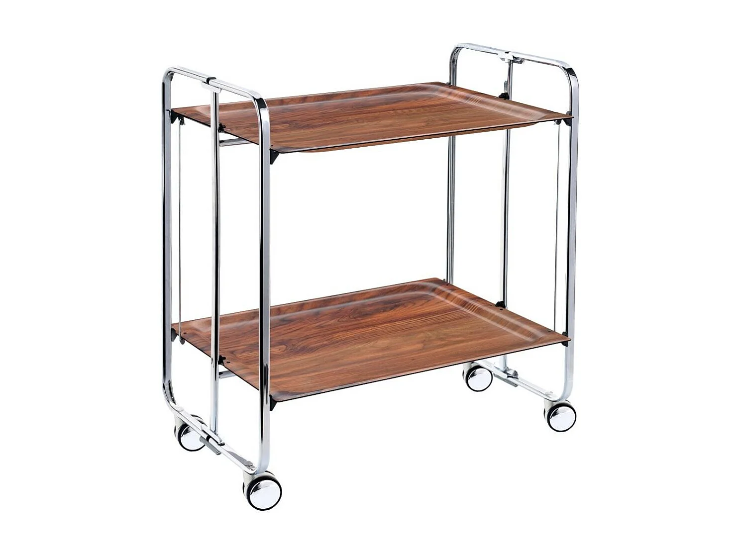 Klappbarer Servierwagen BAUHAUS mit Rollen – Metallgestell verchromt, 2 Ebenen, 4 Positionen