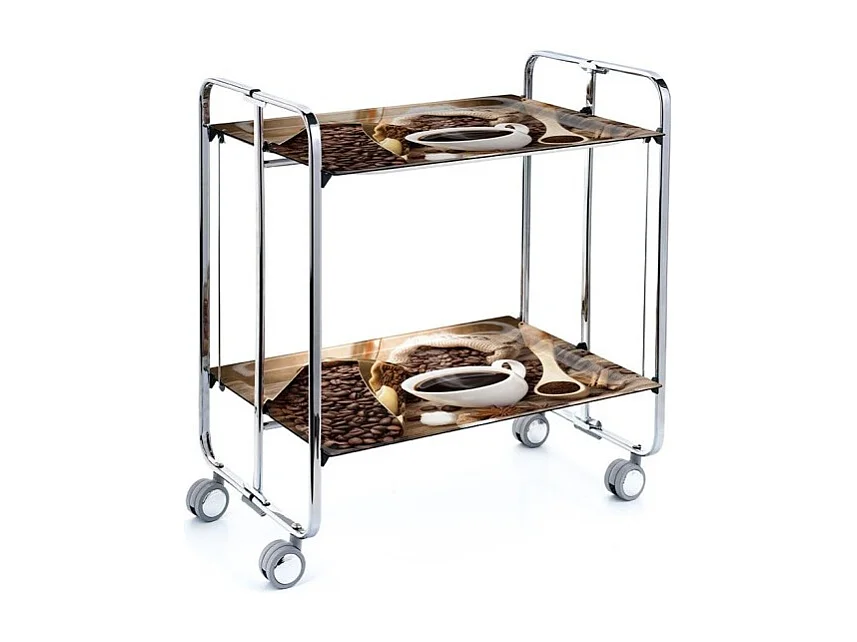 Klappbarer Servierwagen BAUHAUS mit Rollen – Metallgestell verchromt, 2 Ebenen, 4 Positionen