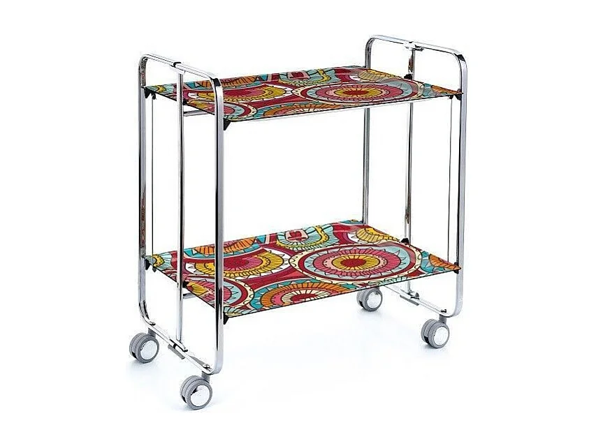 Klappbarer Servierwagen BAUHAUS mit Rollen – Metallgestell verchromt, 2 Ebenen, 4 Positionen