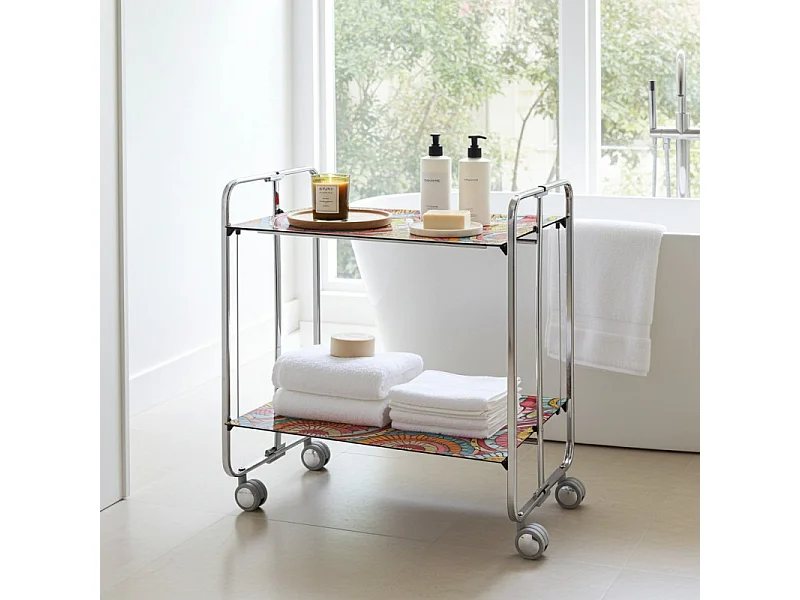 DON HIERRO - Carrito auxiliar plegable BAUHAUS cromado con ruedas – 2 niveles y 4 posiciones-