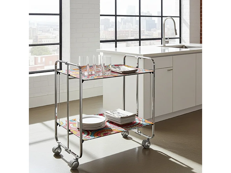 DON HIERRO - Carrito auxiliar plegable BAUHAUS cromado con ruedas – 2 niveles y 4 posiciones-