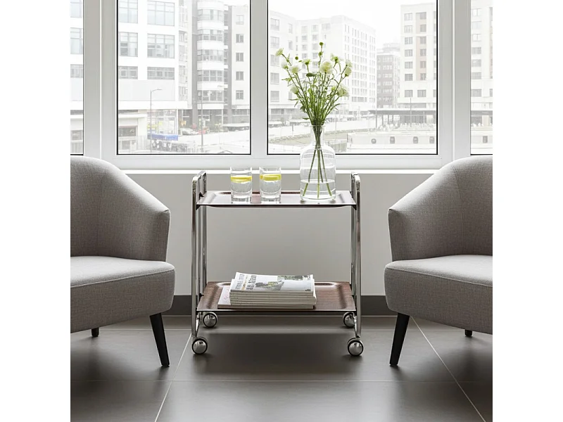 DON HIERRO - Carrito auxiliar plegable BAUHAUS cromado con ruedas – 2 niveles y 4 posiciones-