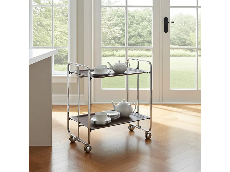 DON HIERRO - Carrito auxiliar plegable BAUHAUS cromado con ruedas – 2 niveles y 4 posiciones-
