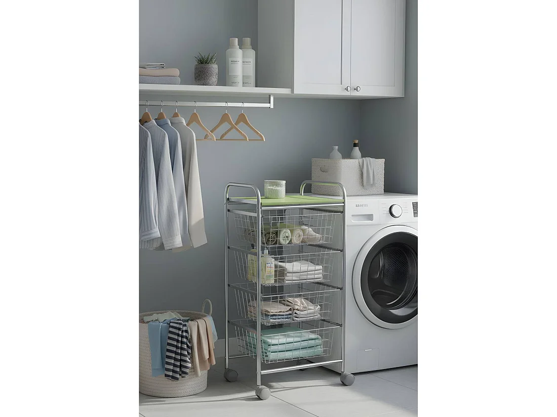 DON HIERRO - Carrito verdulero de cocina GREEN con ruedas y 4 cestas extraíbles-