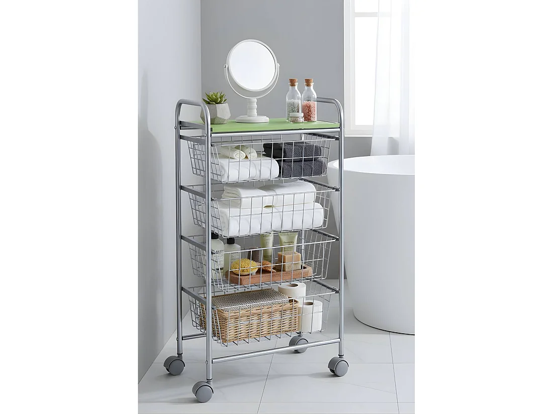 DON HIERRO - Carrito verdulero de cocina GREEN con ruedas y 4 cestas extraíbles-