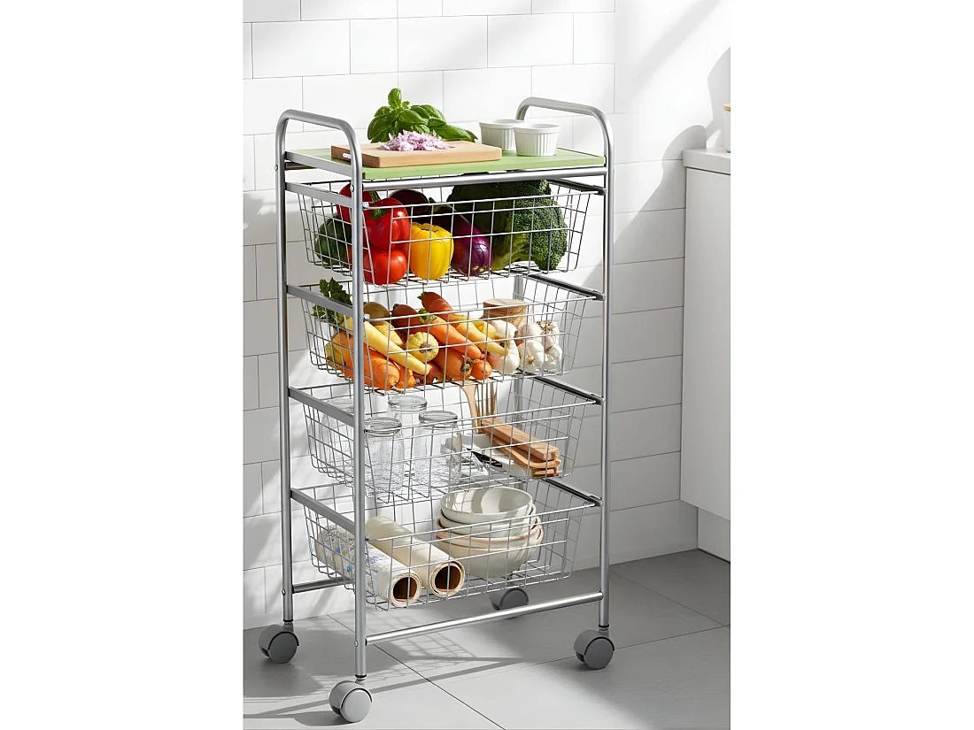 DON HIERRO - Carrito verdulero de cocina GREEN con ruedas y 4 cestas extraíbles-