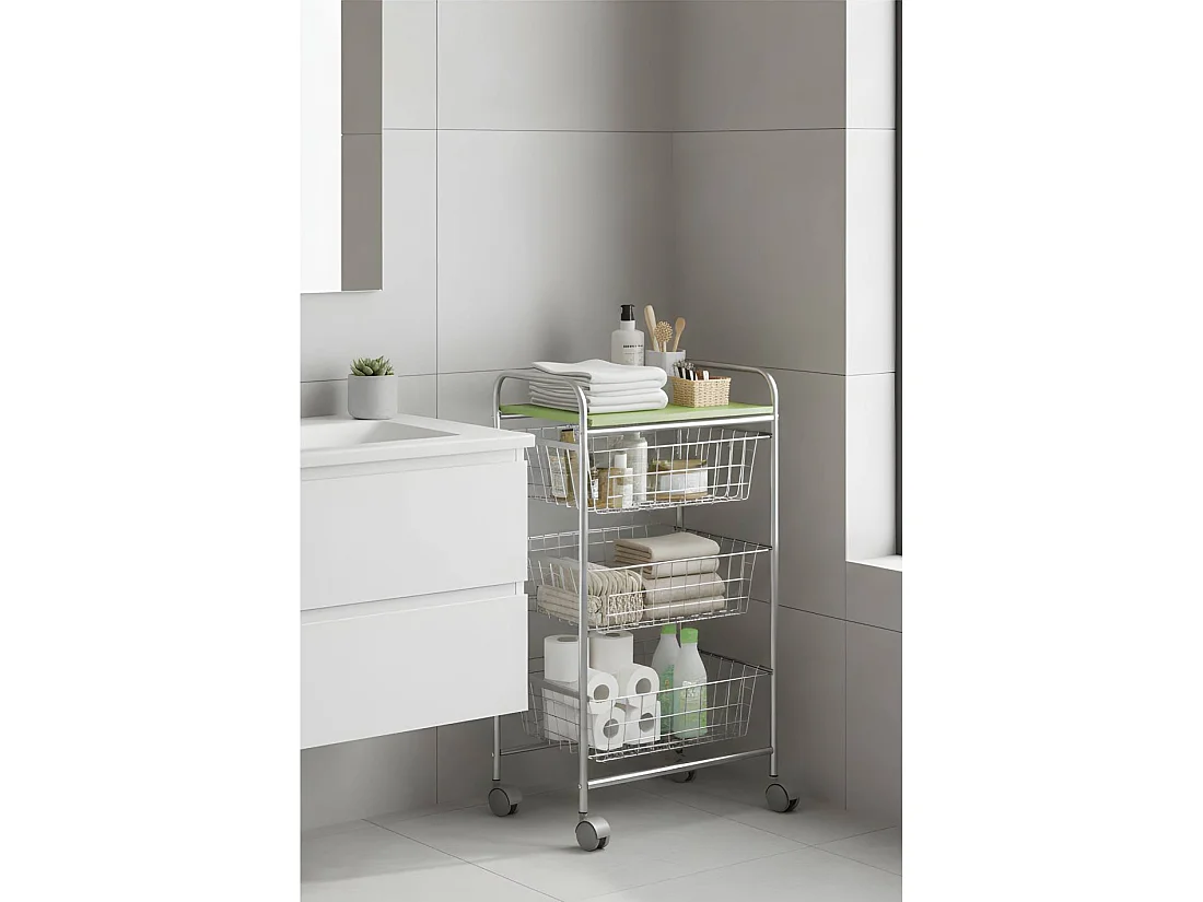 DON HIERRO - Carrito verdulero de cocina GREEN con ruedas y 4 cestas extraíbles-