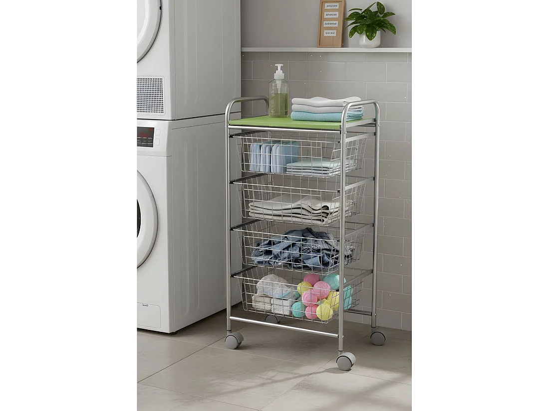 DON HIERRO - Carrito verdulero de cocina GREEN con ruedas y 4 cestas extraíbles-