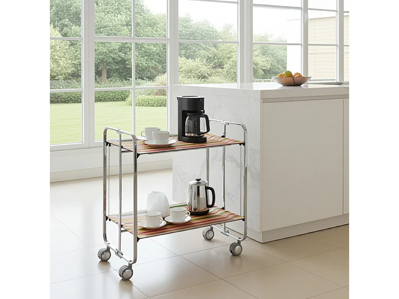 Klappbarer Servierwagen BAUHAUS mit Rollen – Metallgestell verchromt, 2 Ebenen, 4 Positionen