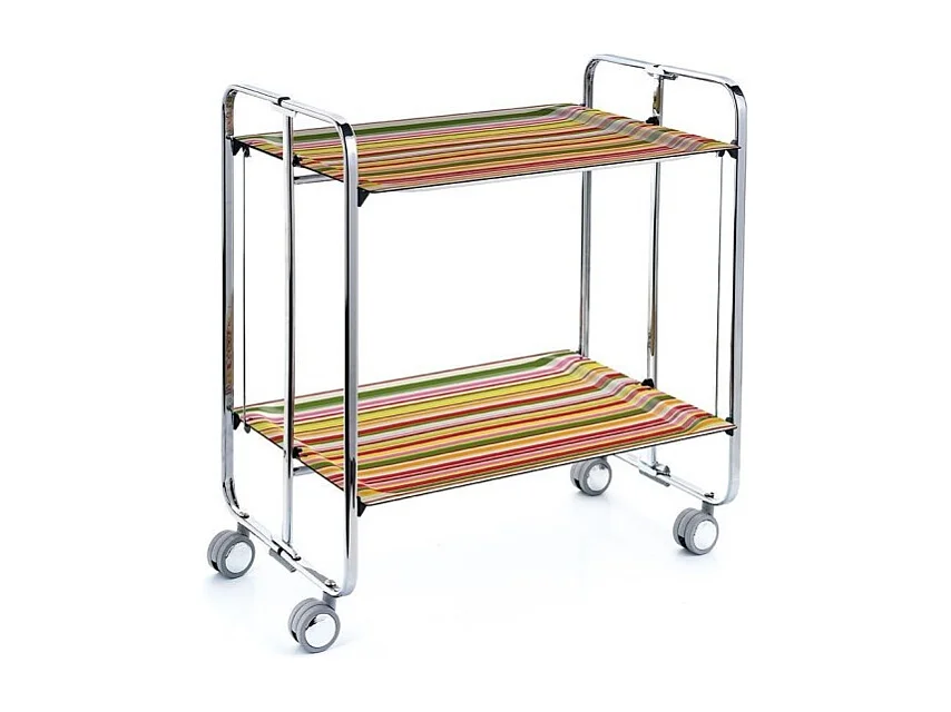 Klappbarer Servierwagen BAUHAUS mit Rollen – Metallgestell verchromt, 2 Ebenen, 4 Positionen