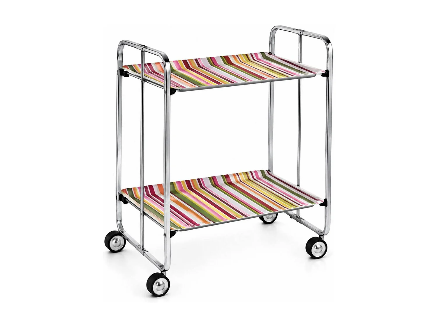 Desserte pliante BAUHAUS avec roulettes, Structure chromée, 2 niveaux, 4 positions