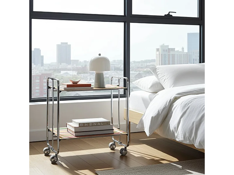 DON HIERRO - Carrito auxiliar plegable BAUHAUS cromado con ruedas – 2 niveles y 4 posiciones-