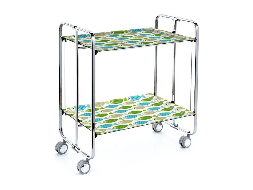 Klappbarer Servierwagen BAUHAUS mit Rollen – Metallgestell verchromt, 2 Ebenen, 4 Positionen