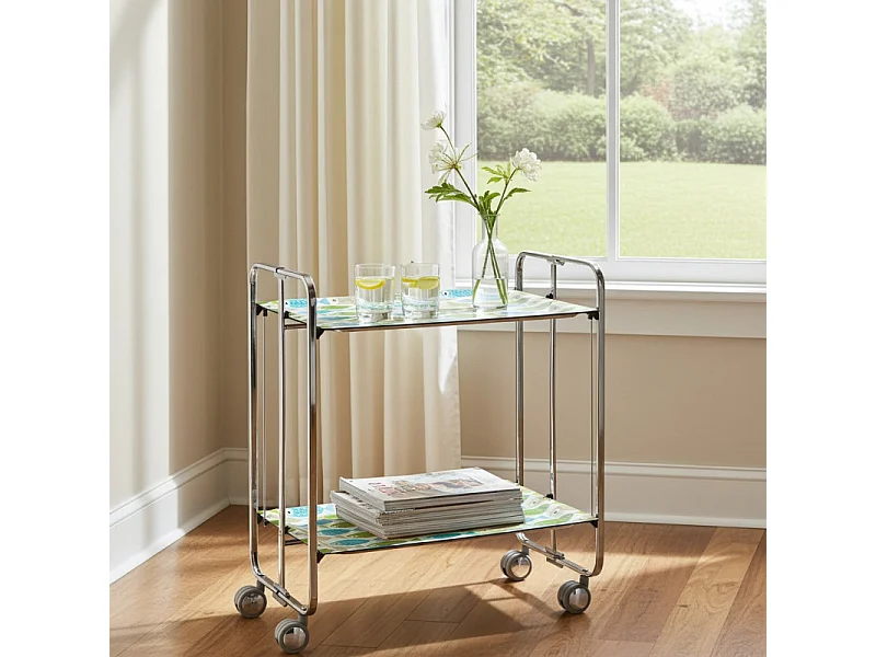 Klappbarer Servierwagen BAUHAUS mit Rollen – Metallgestell verchromt, 2 Ebenen, 4 Positionen