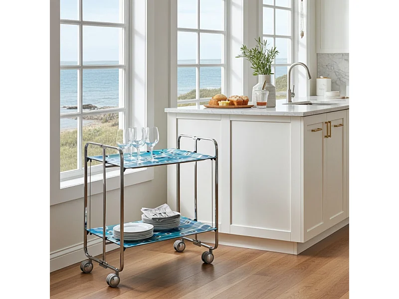 DON HIERRO - Carrito auxiliar plegable BAUHAUS cromado con ruedas – 2 niveles y 4 posiciones-