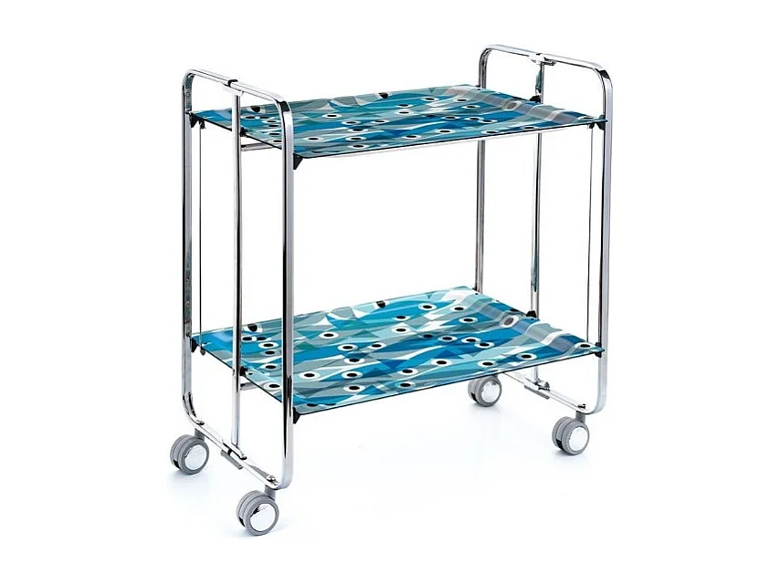 Klappbarer Servierwagen BAUHAUS mit Rollen – Metallgestell verchromt, 2 Ebenen, 4 Positionen