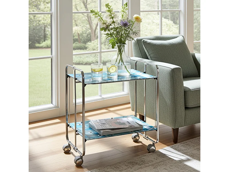 Klappbarer Servierwagen BAUHAUS mit Rollen – Metallgestell verchromt, 2 Ebenen, 4 Positionen