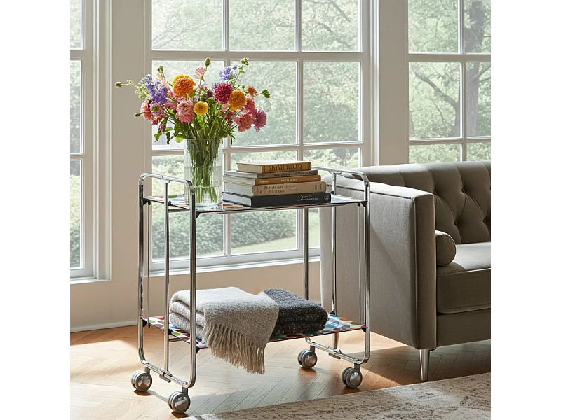 Klappbarer Servierwagen BAUHAUS mit Rollen – Metallgestell verchromt, 2 Ebenen, 4 Positionen