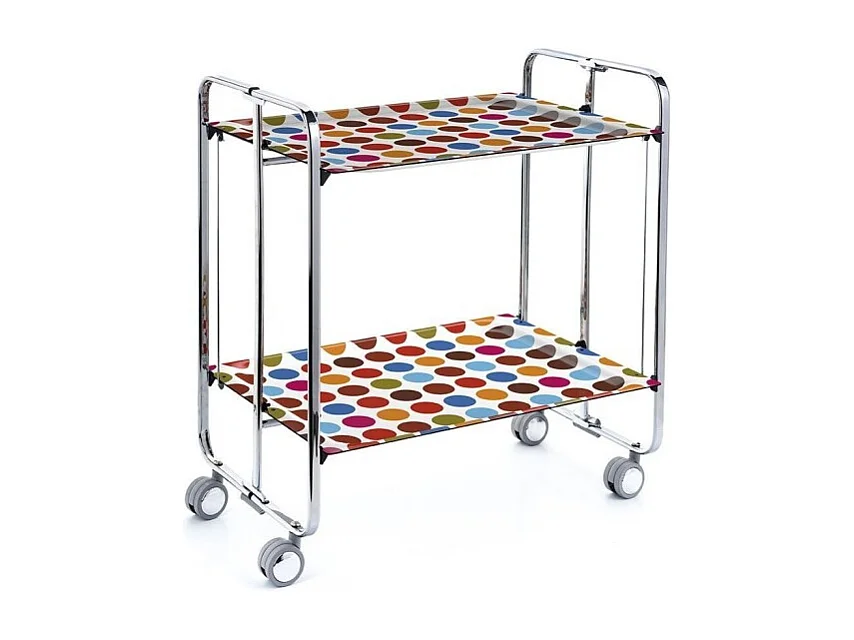 Klappbarer Servierwagen BAUHAUS mit Rollen – Metallgestell verchromt, 2 Ebenen, 4 Positionen