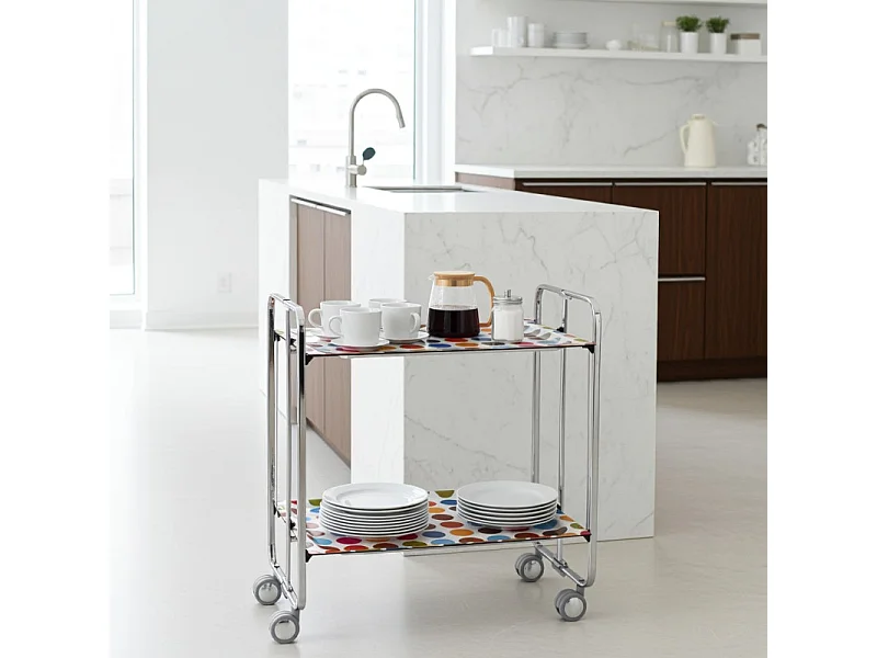 DON HIERRO - Carrito auxiliar plegable BAUHAUS cromado con ruedas – 2 niveles y 4 posiciones-