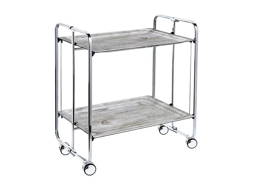 Klappbarer Servierwagen BAUHAUS mit Rollen – Metallgestell verchromt, 2 Ebenen, 4 Positionen