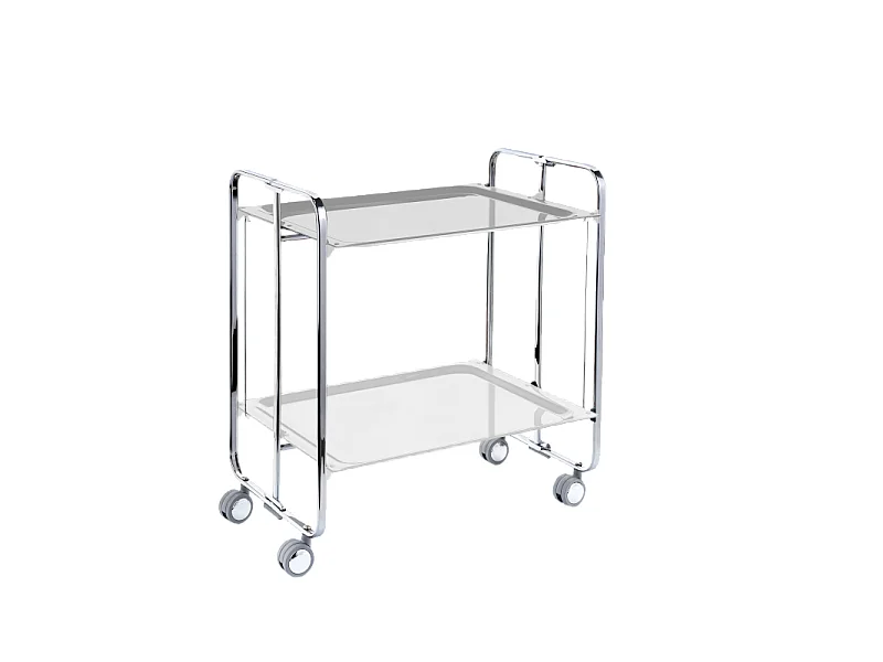 Klappbarer Servierwagen BAUHAUS mit Rollen – Metallgestell verchromt, 2 Ebenen, 4 Positionen