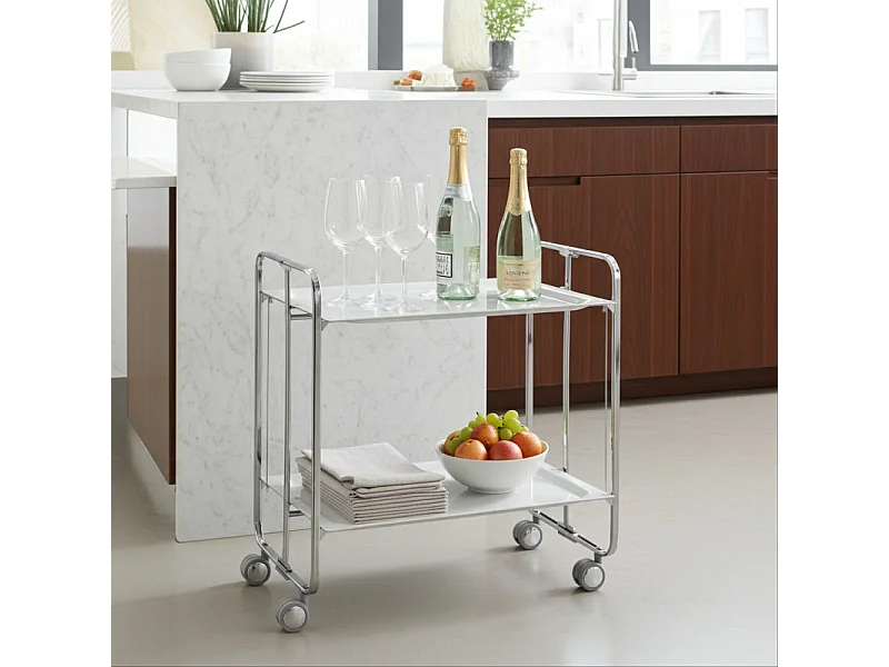 Klappbarer Servierwagen BAUHAUS mit Rollen – Metallgestell verchromt, 2 Ebenen, 4 Positionen