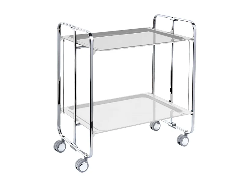 Klappbarer Servierwagen BAUHAUS mit Rollen – Metallgestell verchromt, 2 Ebenen, 4 Positionen