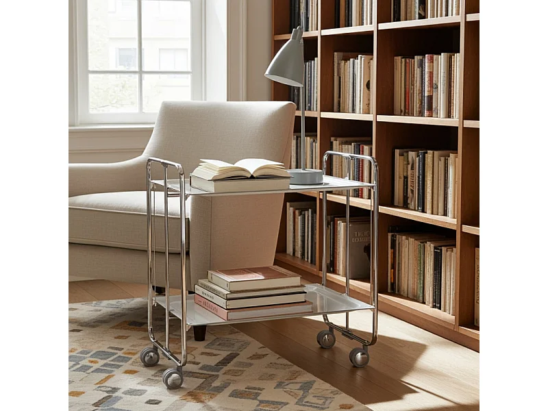 DON HIERRO - Carrito auxiliar plegable BAUHAUS cromado con ruedas – 2 niveles y 4 posiciones-