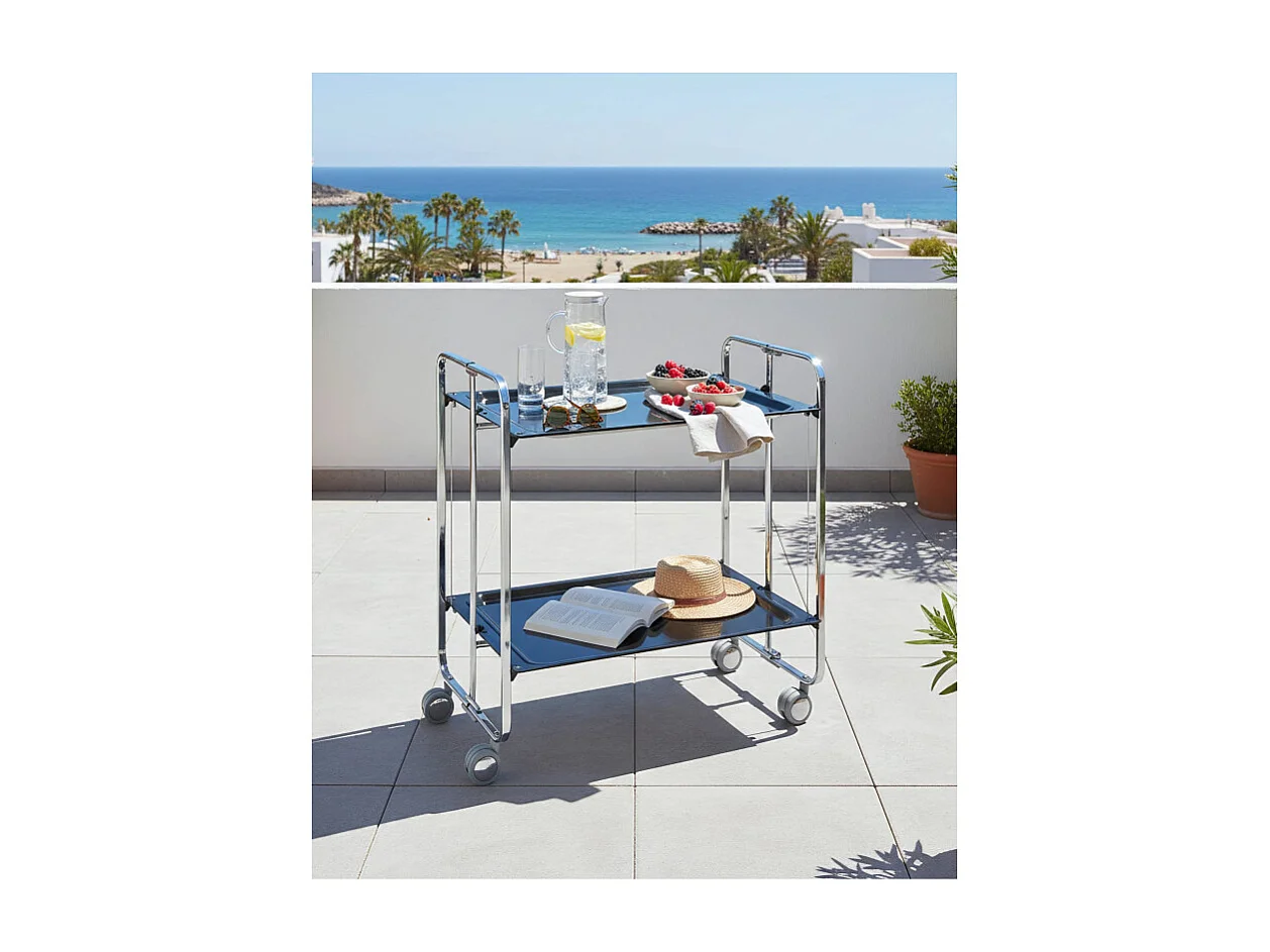 DON HIERRO - Carrito auxiliar plegable BAUHAUS cromado con ruedas – 2 niveles y 4 posiciones-