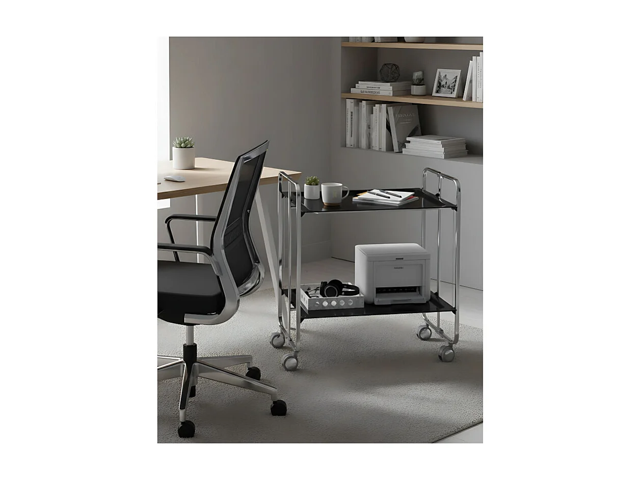 DON HIERRO - Carrito auxiliar plegable BAUHAUS cromado con ruedas – 2 niveles y 4 posiciones-