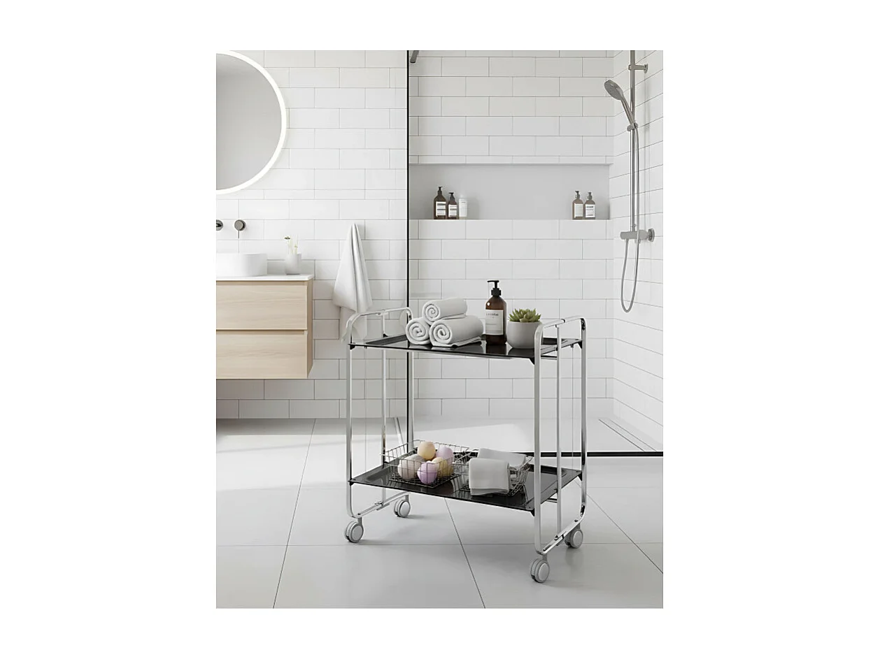 DON HIERRO - Carrito auxiliar plegable BAUHAUS cromado con ruedas – 2 niveles y 4 posiciones-