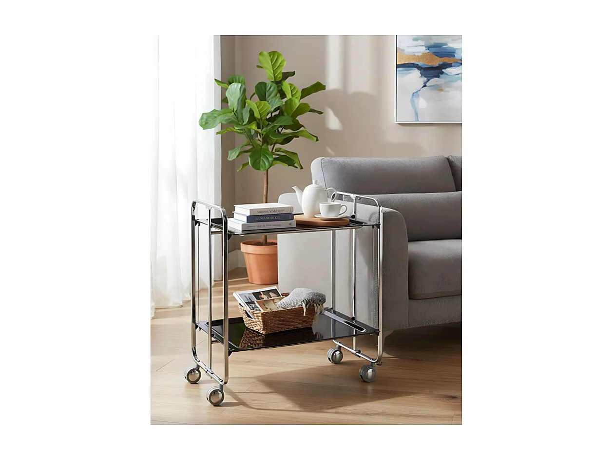DON HIERRO - Carrito auxiliar plegable BAUHAUS cromado con ruedas – 2 niveles y 4 posiciones-