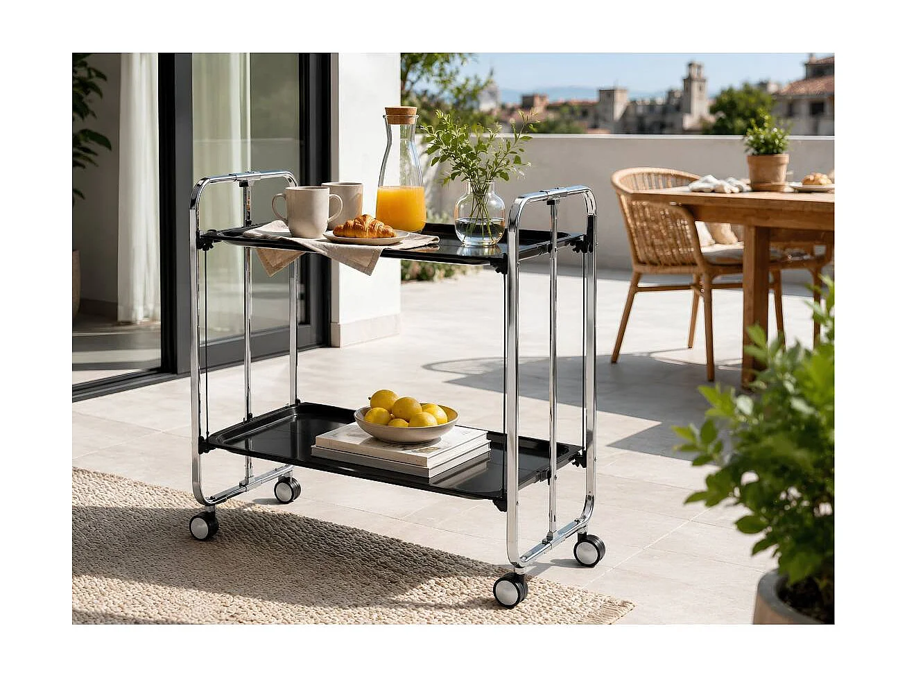 Carrello da cucina pieghevole cromato con ruote BAUHAUS 2 ripiani
