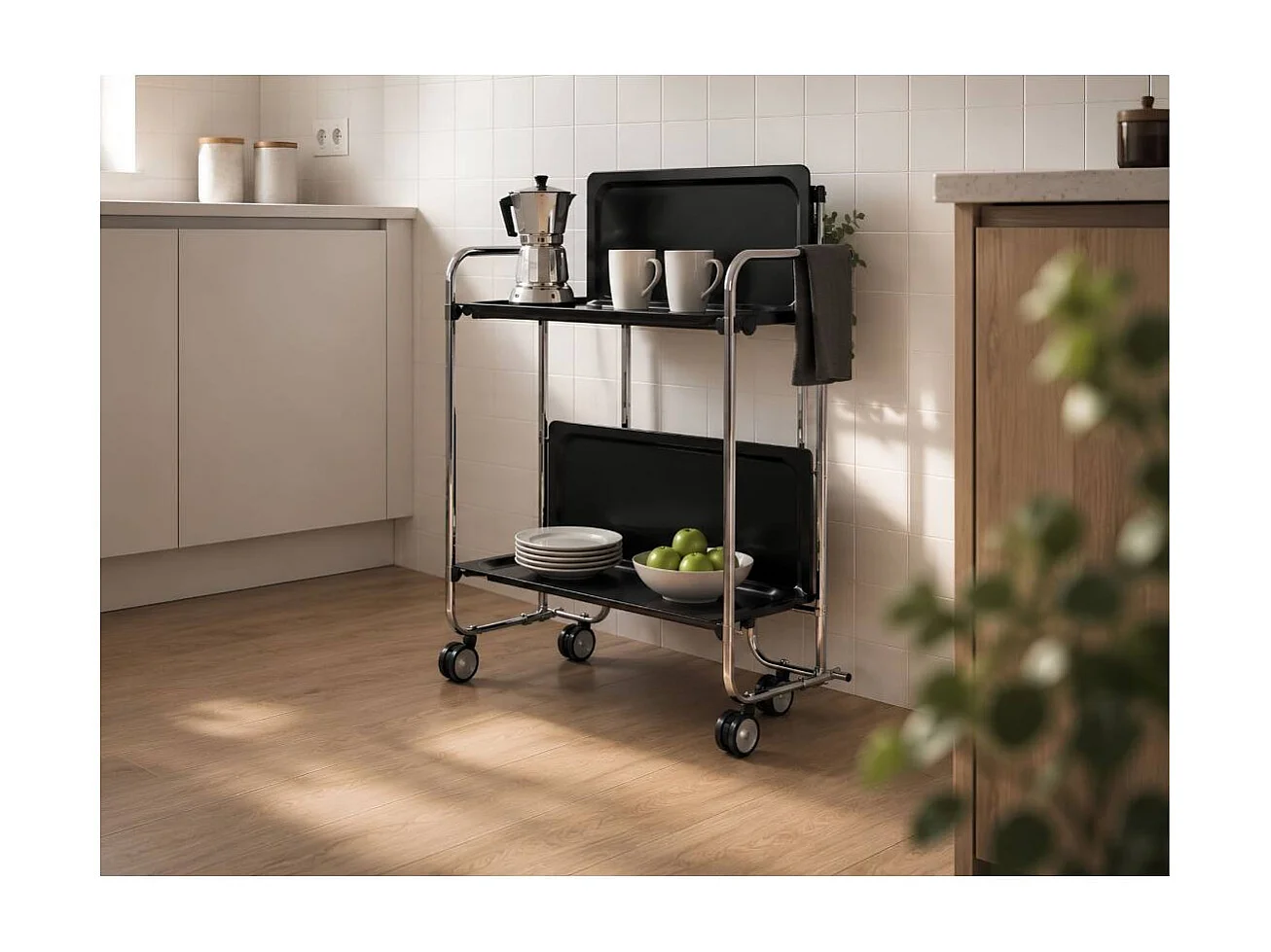 Carrello da cucina pieghevole cromato con ruote BAUHAUS 2 ripiani