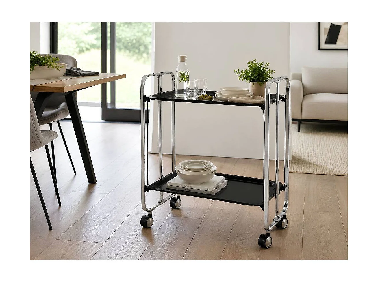 Carrello da cucina pieghevole cromato con ruote BAUHAUS 2 ripiani