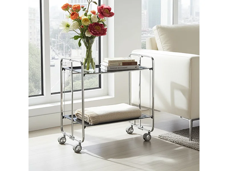 Carrello pieghevole da cucina BAUHAUS, 2 vassoi. Struttura cromata