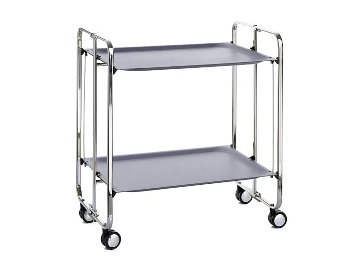DON HIERRO - Carrito auxiliar plegable BAUHAUS cromado con ruedas – 2 niveles y 4 posiciones-Gris