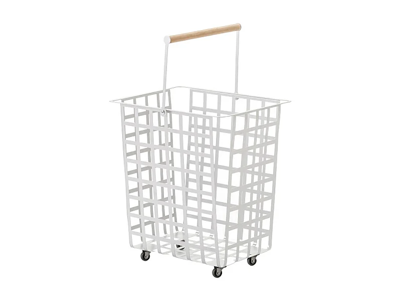 Panier de rangement décoratif en métal, avec roues et poignée en bois, grand modèle, ZESTA