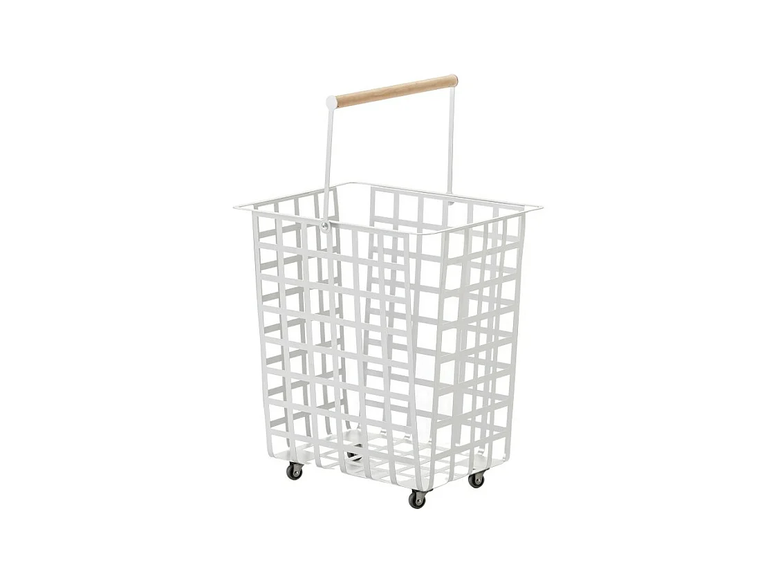 Panier de rangement décoratif en métal, avec roues et poignée en bois, grand modèle, ZESTA