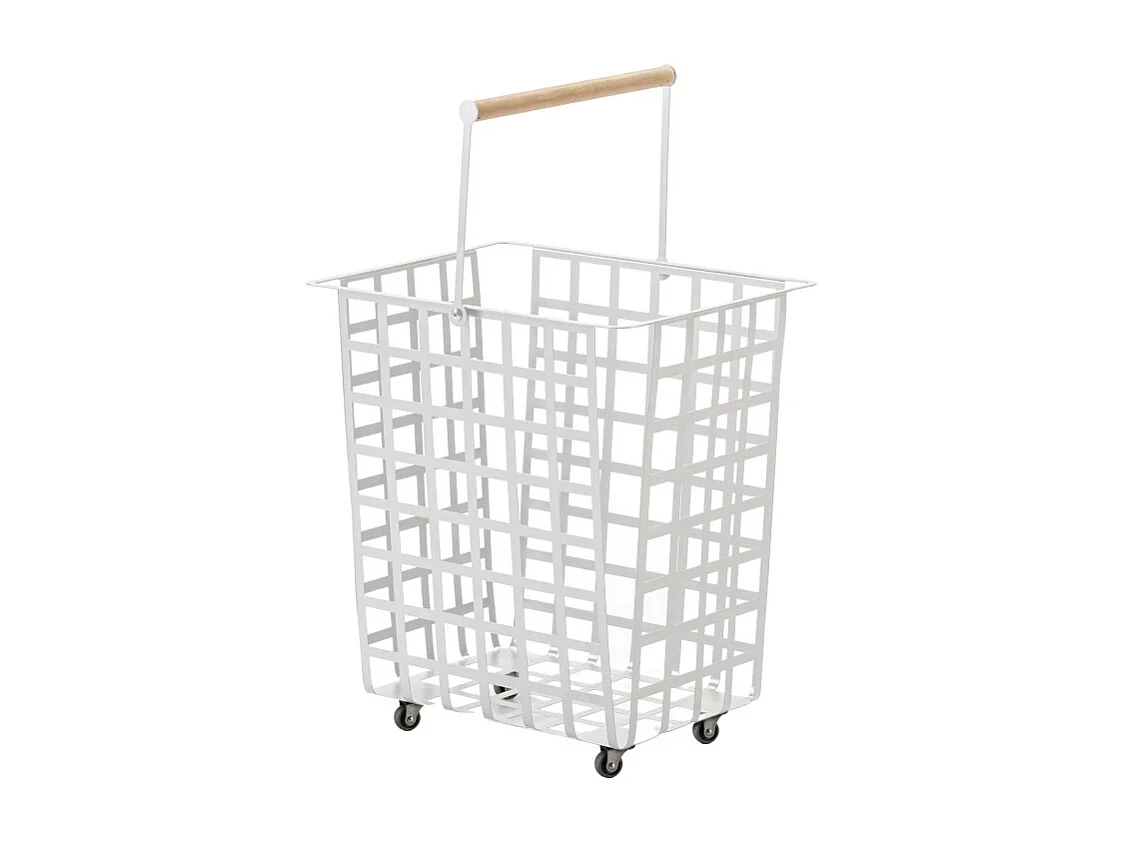 Panier de rangement décoratif en métal, avec roues et poignée en bois, grand modèle, ZESTA