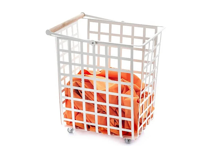 Panier de rangement décoratif en métal, avec roues et poignée en bois, grand modèle, ZESTA