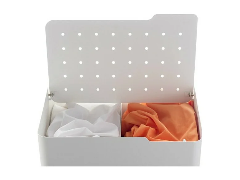 Panier à linge LUCCA sur roulettes – 60 L, 2 compartiments, fermeture douce, structure métallique blanche