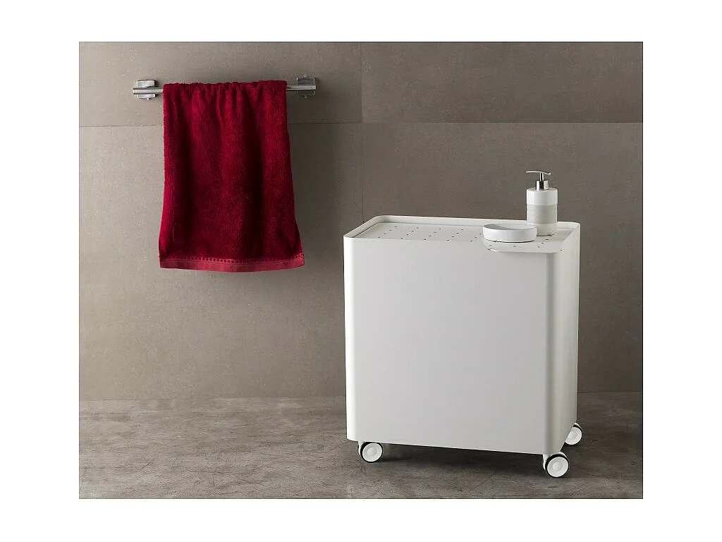 Panier à linge LUCCA sur roulettes – 60 L, 2 compartiments, fermeture douce, structure métallique blanche