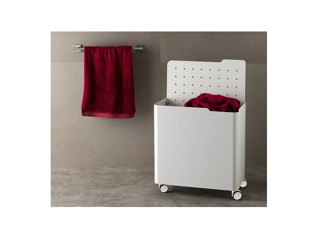 Panier à linge LUCCA sur roulettes – 60 L, 2 compartiments, fermeture douce, structure métallique blanche