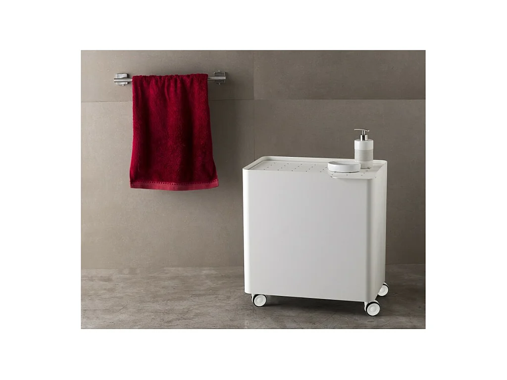 Panier à linge LUCCA sur roulettes – 60 L, 2 compartiments, fermeture douce, structure métallique blanche