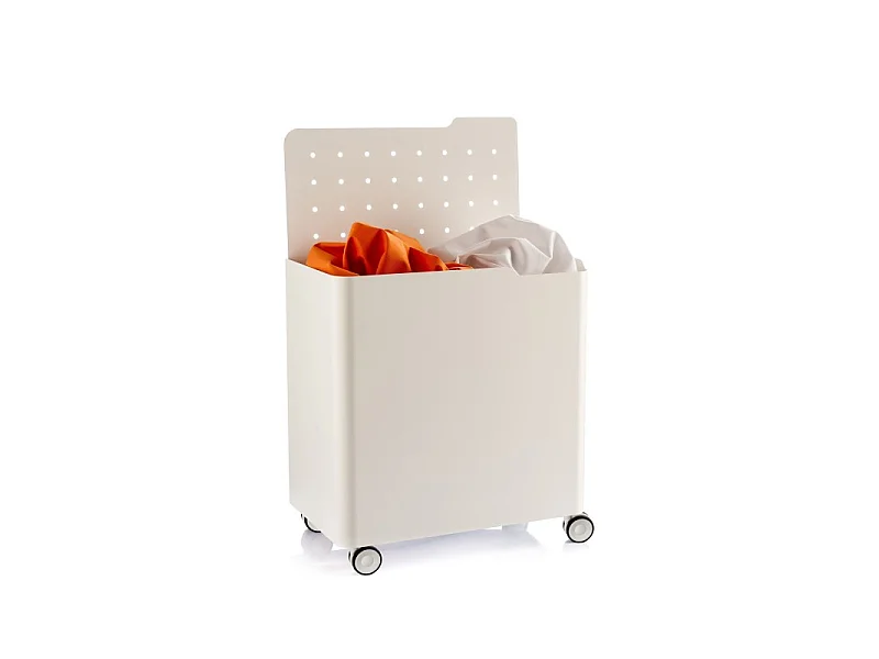DON HIERRO - Cesto de ropa con ruedas LUCCA, 60L, 2 compartimentos, cierre suave, estructura metálica blanca-