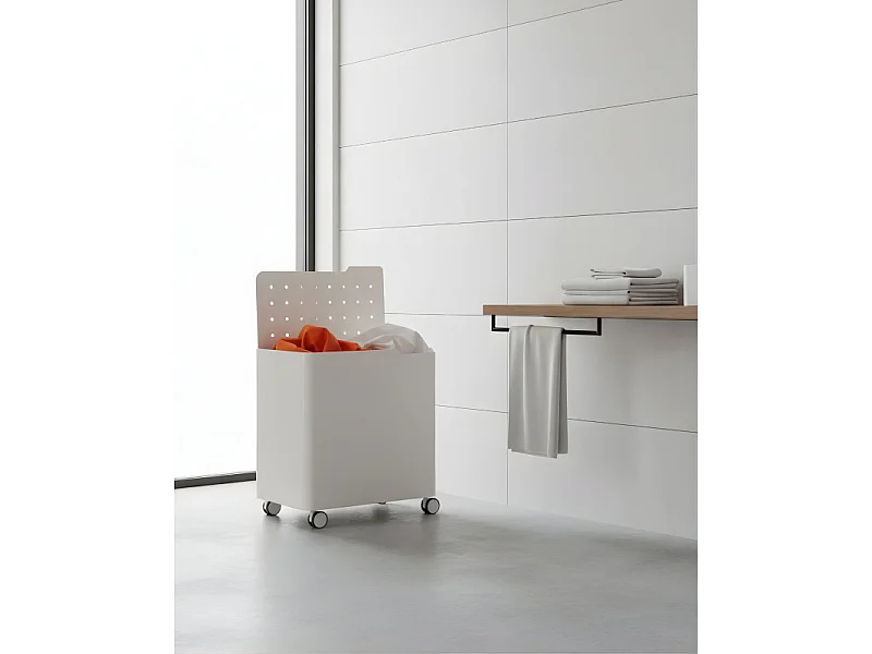 DON HIERRO - Cesto de ropa con ruedas LUCCA, 60L, 2 compartimentos, cierre suave, estructura metálica blanca-